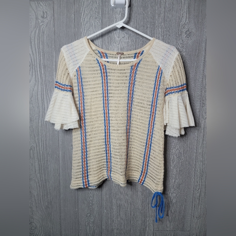 Free People Striped Knit Top with Flared Sleeves Draw String Bottom.